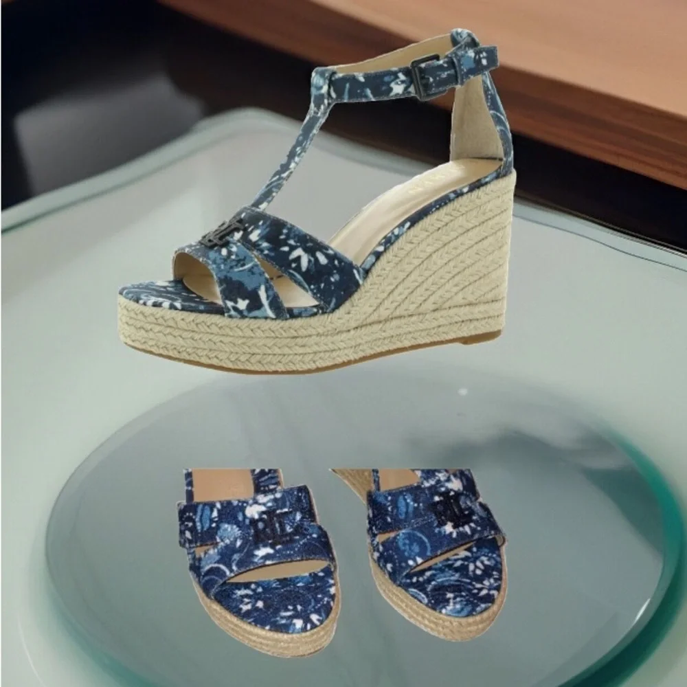 Lauren Ralph Lauren Hale Womens Logo Platform Espadrilles Wedge Sandals Size 11M